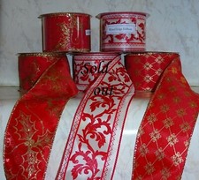 NEW Ribbon CHOOSE Wired Edge Red with Gold or White 30' Feet L 2-1/2" W Holiday