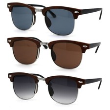 Boys Child Size Woodgrain Print Hipster Half Rim Sunglasses