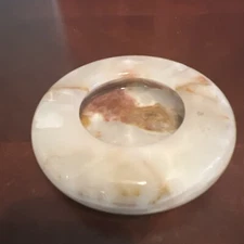 Vintage Antique Carved StoneMarble Cigarette Dispenser Ashtray 5” Diameter