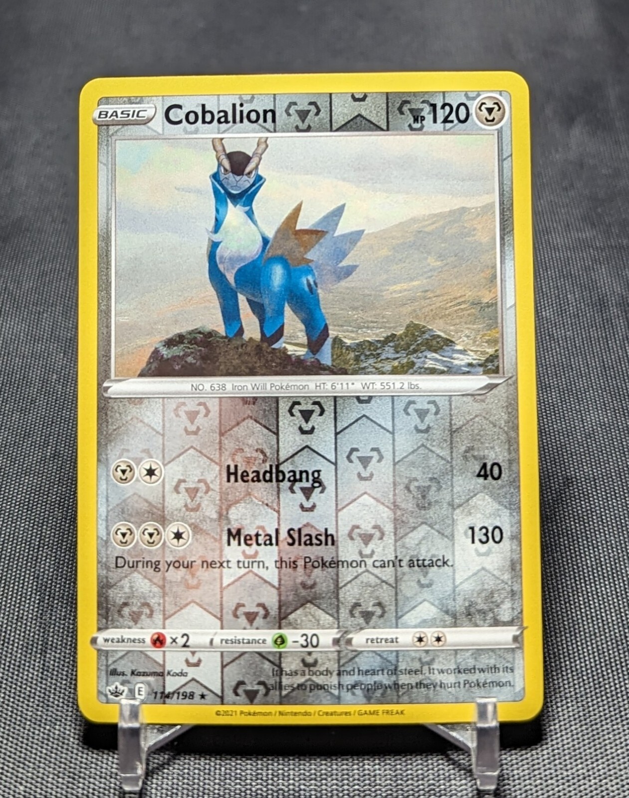 Cobalion Rare Reverse Holo 2021 Pokemon TCG Chilling Reign Card #114/198