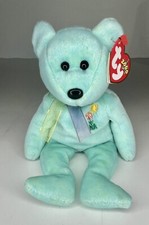 TY 2000 Vintage Beanie Baby Ariel the Green Bear w/Flower - Millennium Souvenir