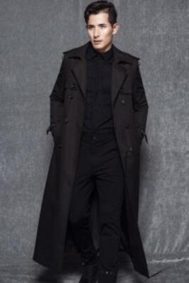 Men's Lapel Collar Double-breasted Full Length Trench Long Coats