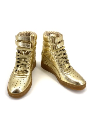 gold high top wedge sneakers