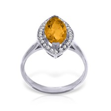 14K. SOLID GOLD RING WITH DIAMONDS & MARQUIS CITRINE