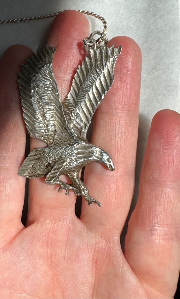 LARGE SOLID CAST 925 STERLING SILVER EAGLE PENDAN… - image 8