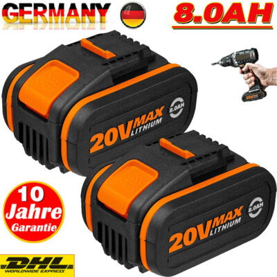 2X Akku für Worx 20V MAX 8,0Ah Akku WA3551.1, WA3572, WA3553, WX390, WX176