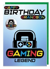 Grandson Birthday Card For Gamer WITH BADGE - Gaming PS5 PS4 Xbox Switch PC