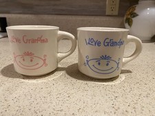 “I Love My Grandma” and “I Love My Grandpa” Mug Cup Set Made in the USA Vintage