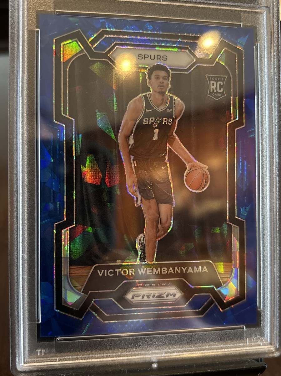 2023 - 24 Prizm Victor Wembanyama #136 Blue Cracked Ice RC Rookie
