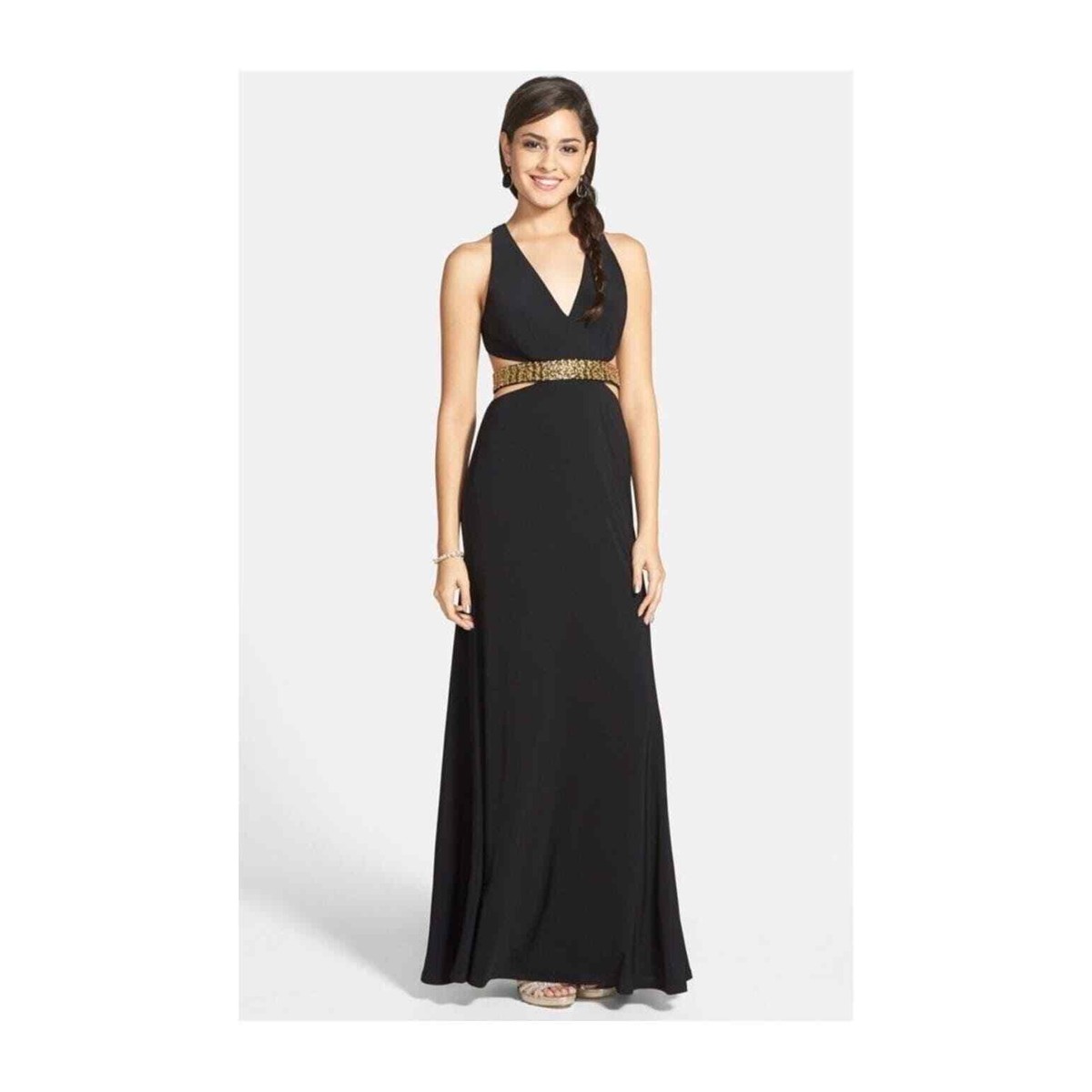 HAILEY LOGAN BY ADIANNA PAPELL Black & Gold Beaded Backless Dress Size  11/12 | eBay
