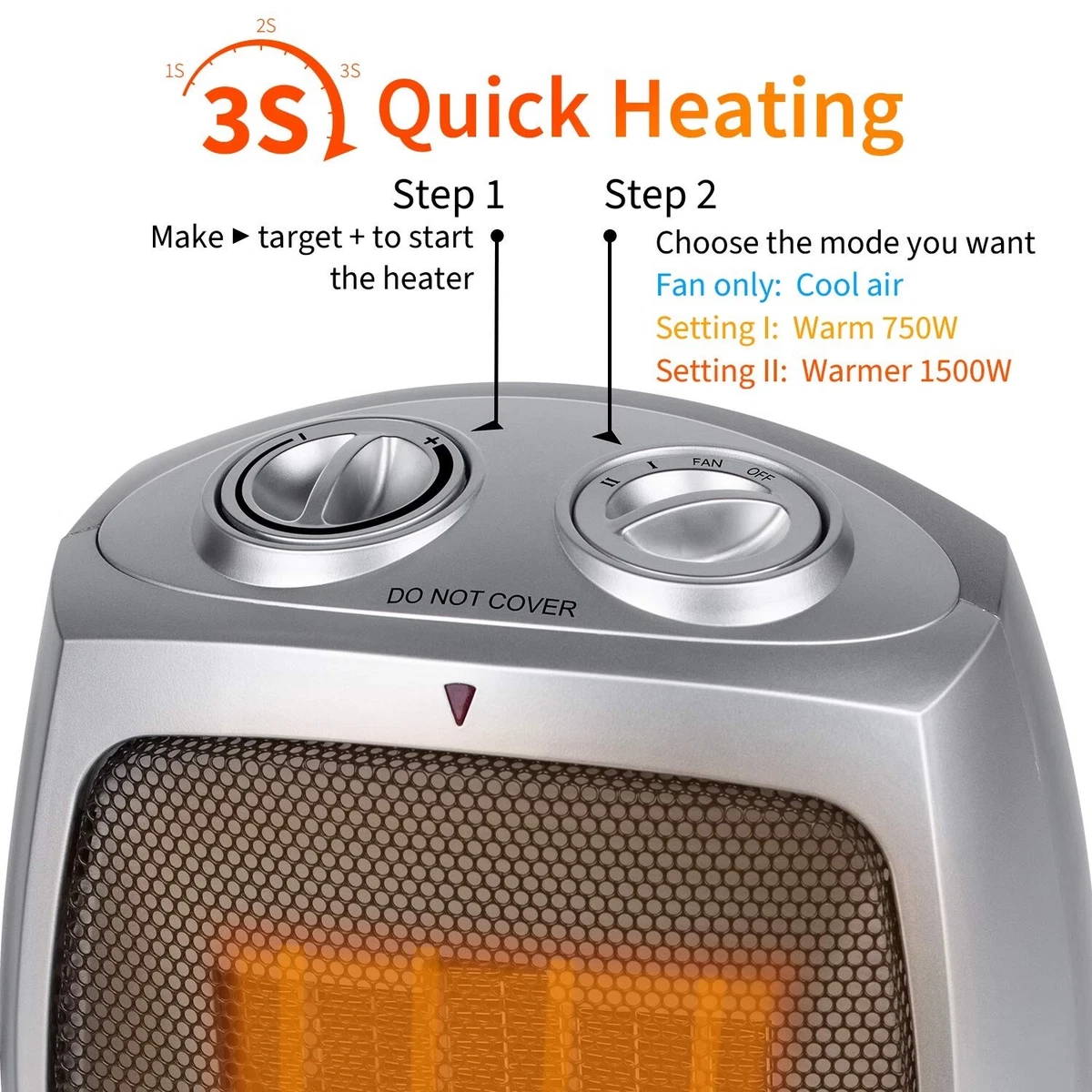Ceramic Space Heater 750W 1500W Portable Electric Heater with