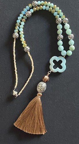 Amazonite Fleur De Lis Y Lariat Brown Tassel Amazonite necklace. - 第 12/12 張圖片