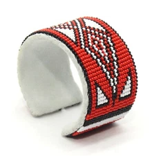 Handmade beaded Red Black White Leather Hard Cuff bracelet 58/30