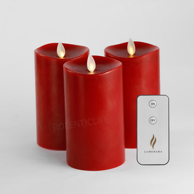 Luminara Flameless LED Pillar Wax Battery Candles w/Remote Moving Wick Set of 3