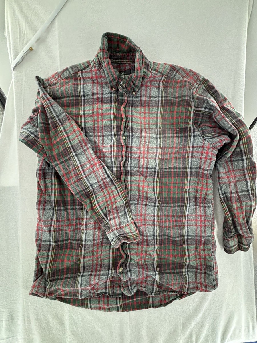 RedHead Men Button Up Shirt XLT Gray Red Plaid Flannel Long Sleeve