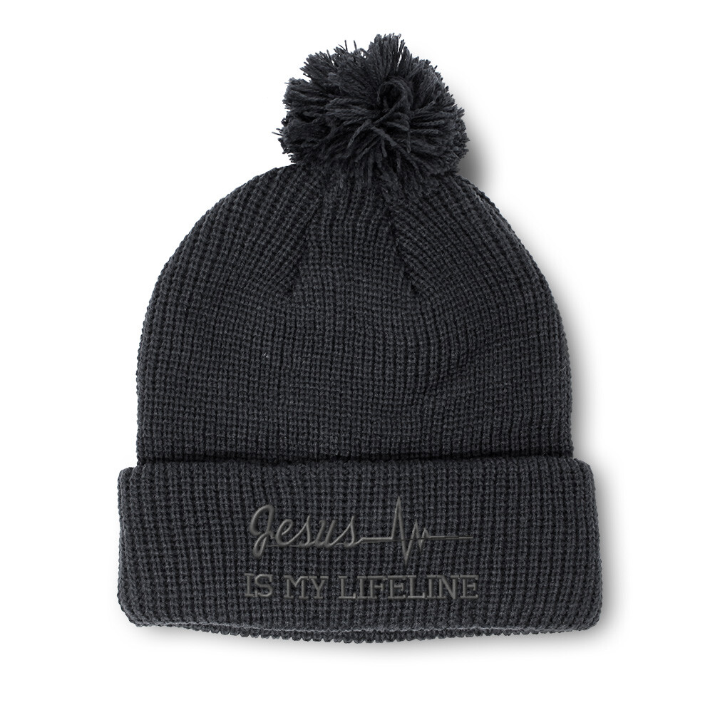 Jesus Is My Lifeline Embroidered Pom Pom Beanie for Women