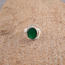 Natural Green Onyx Gemstone 925 Silver Band Ring Size For Women