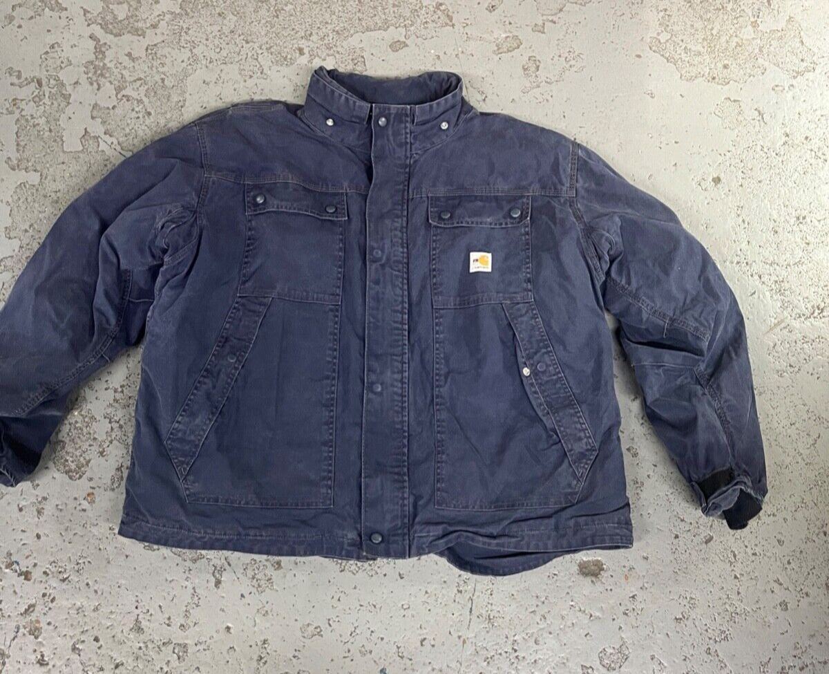 Men's Carhartt FR Full Swing Navy Duck Work Jacket Cat 2 NFPA 2XL