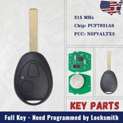 2 Button Car Key for BMW Mini Cooper 2002 2003 2004 2005 Remote Key Fob 315MHz