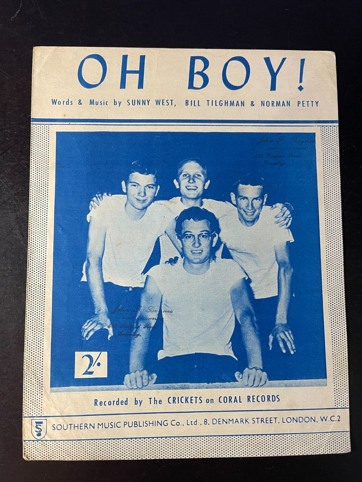 BUDDY HOLLY   Oh Boy    Vintage Original 1957 Sheet Music CORAL RECORDS 3851