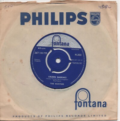 THE HUNTERS golden earrings*tally ho 1961 UK FONTANA GUITAR INST 7'' 45