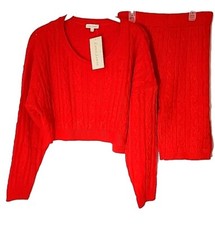 Knit Long Sleeve Cropped Top Knit High-waist Biker Shorts Set