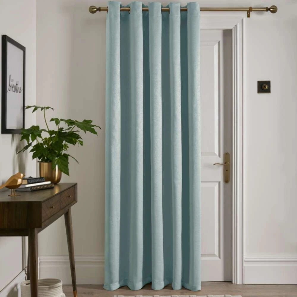 Lined blockout eyelet door curtain blue Fusion Strata Curtain Duck Egg