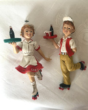2 Coca Cola Sodahop Girl Boy Ornaments on rol...