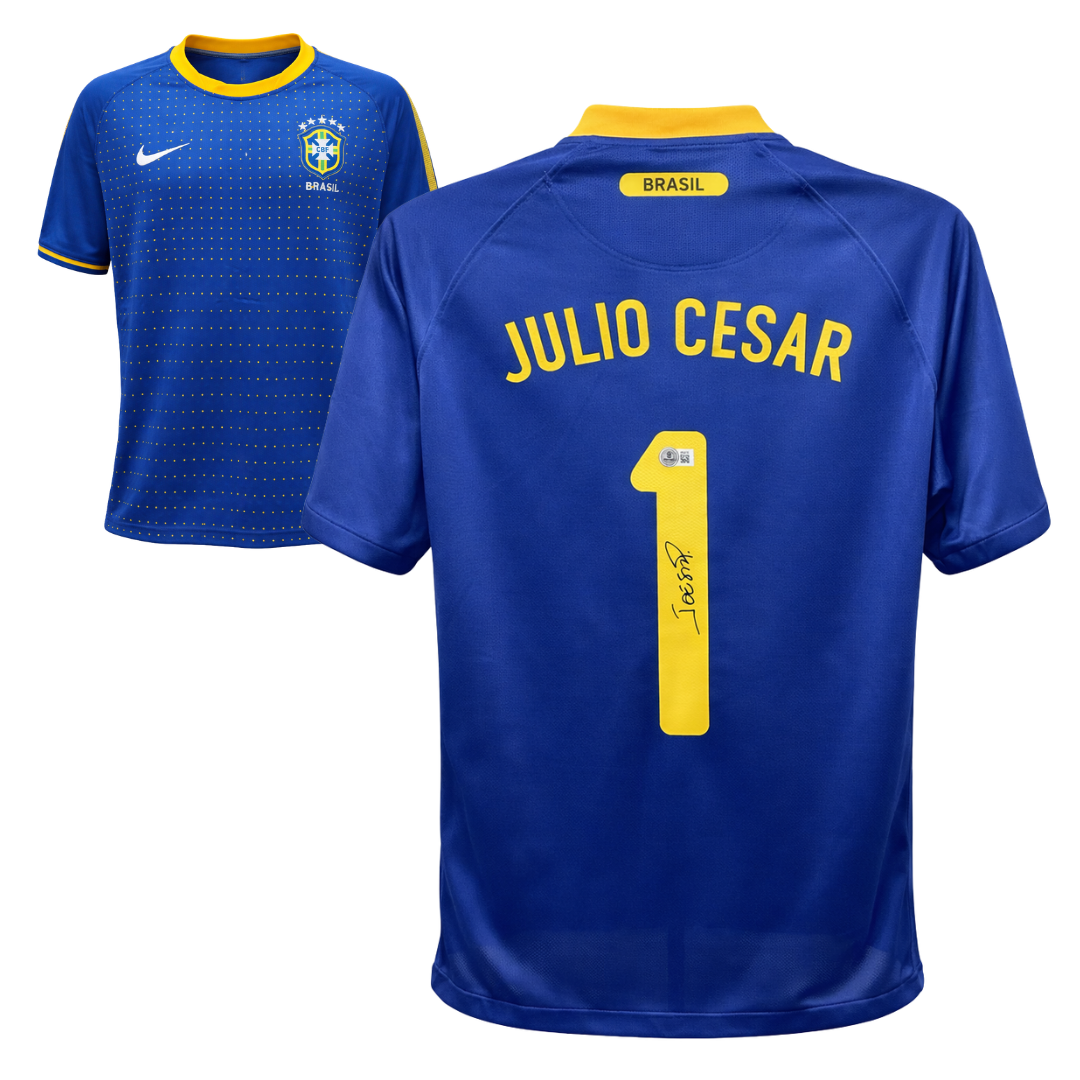 【希少】Julio Cesar ジュリオ・セザール　ブラジルユニフォーム Julio Cesar Signed Brazil FC Away Soccer Jersey #1 with Beckett