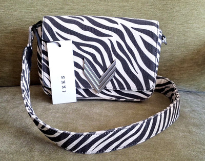 IKKS Le 111 Ecru Canvas Zebra Crossbody Bag, NWT