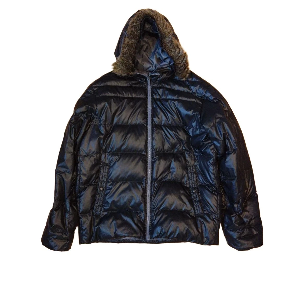 Uniqlo Black Down Jacket with Fur Hood, Insulated Winter Coat
