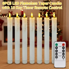 6PCS LED Flameless Taper Candles Lights Flickering Battery Operated Party Decor