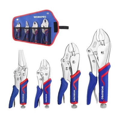 4PC Locking Pliers Set 5-1/2 7 9 Curved Jaw Long Nose WORKPRO 6-1 4-Piece Grip