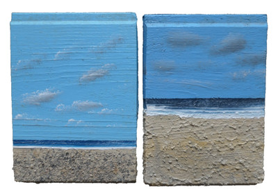 Bausatz Johns (geb.1991) Paar kleine Mischtechnik auf Platten. Strandblick