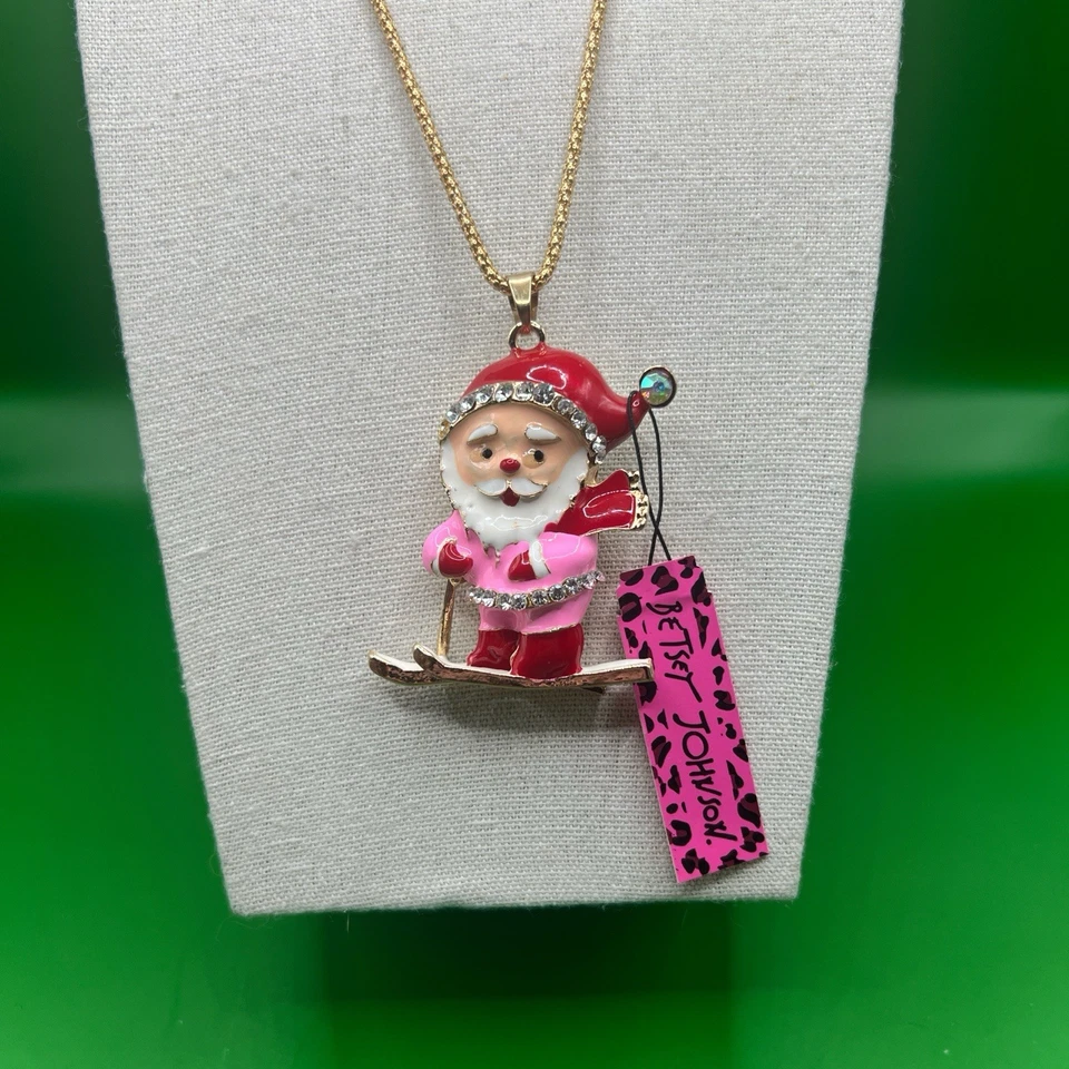 Betsey Johnson 圣诞节、珐琅和水钻全新带标签 - 2 项项链和 2 个胸针 — 第 2/4 张图片