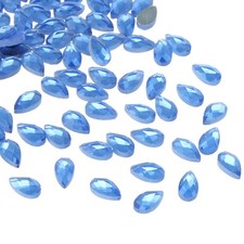 100Pcs 12x7mm Flat Back Acrylic Teardrop Gems, Blue