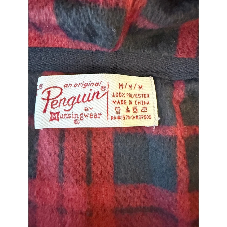 原装企鹅男式格子羊毛连帽连体睡衣连身裤 M — 第 4/4 张图片