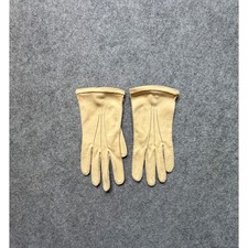Vintage Wear-Right Tan Beige Wrist Gloves Size 6.5 Made in USA Knot Detail 1950s