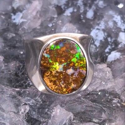 'Tharion' Queensland Natural Boulder Opal 35.00ct Custom-made S925 Silver Men...