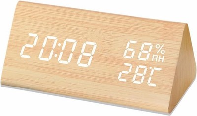 Lancoon Digitaler Wecker, HöLzerne Elektronische Led Zeit Datumsanzeige 