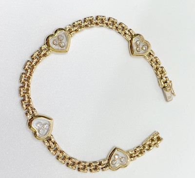 Vintage Chopard Happy Diamonds Heart 18k Yellow Gold Link Bracelet Bangle RARE