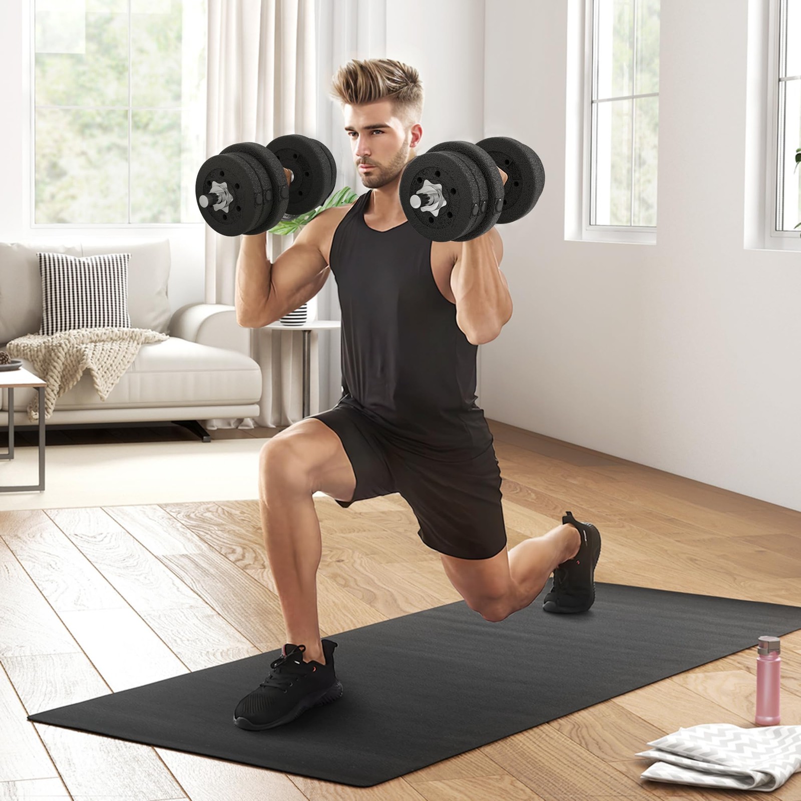 HOMCOM 25/30kg Set Manubri Palestra con 12 Dischi per Allenamento Casa Nero Pesi foto 2