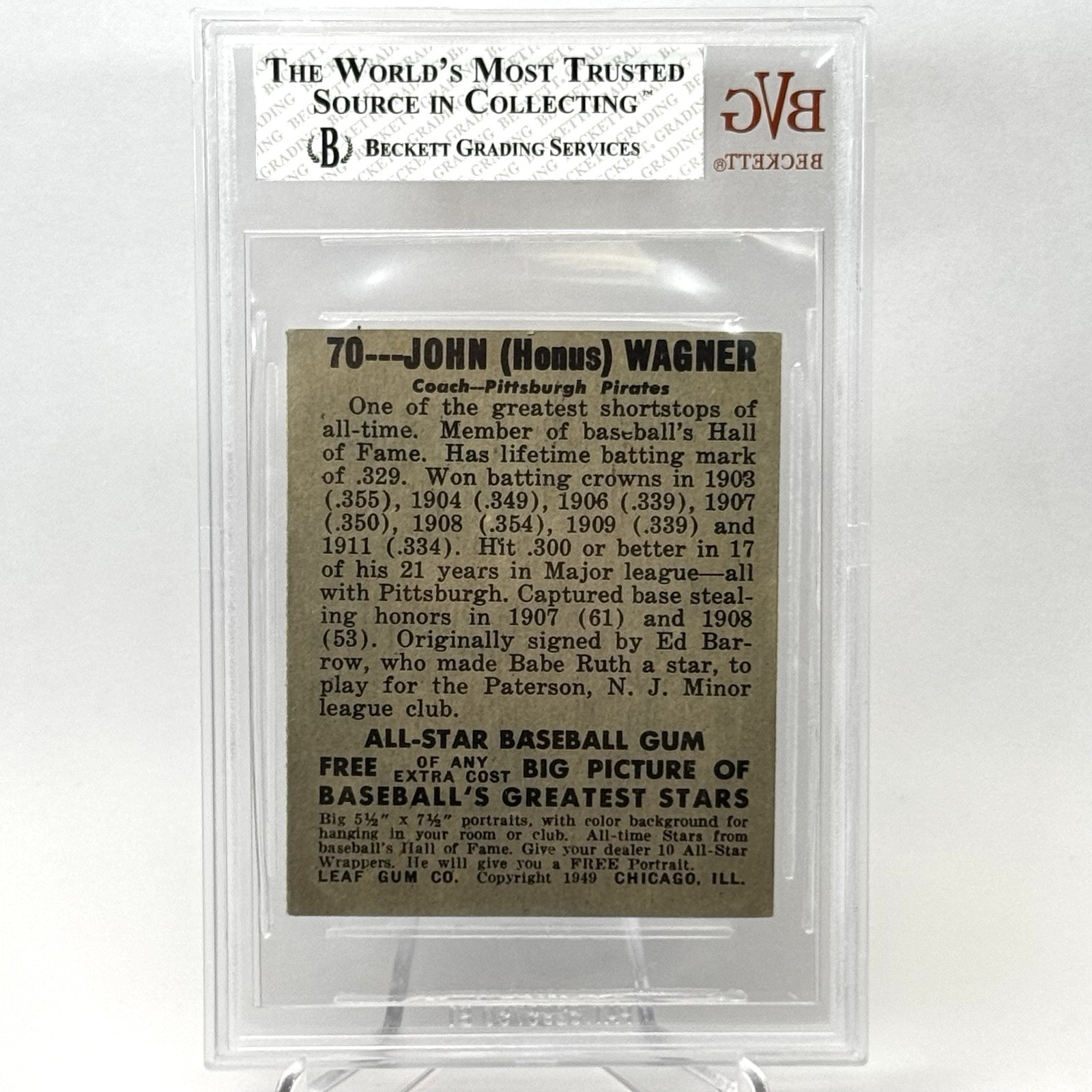 1948-49 Leaf Baseball JOHN HONUS WAGNER #70 Beckett BVG 6 HOF view 8
