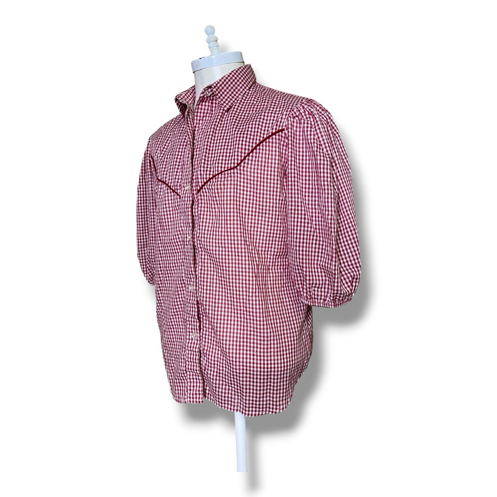 Vintage Jeri Bee Western Shirt Large Rockabilly Square Dance Red White Gingham