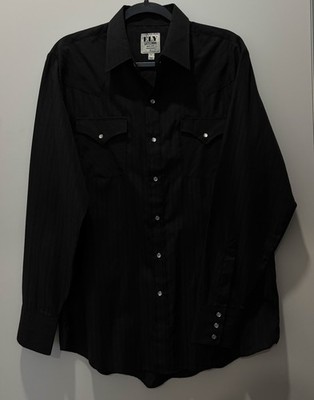 Ely Cattleman Black Stripe Pearl Snap Western Shirt Mens L