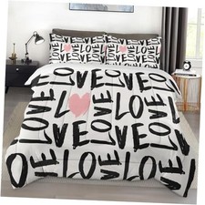 Comforter Set Size, Heart Cool Black Soft 3 Pcs Bedding for Queen Pink Love