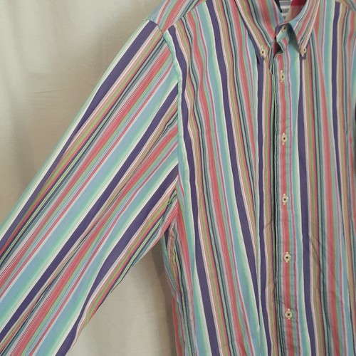 Tommy Hilfiger Slim Fit Men's Large Rainbow Striped Long Sleeve Button Up Shirt - Picture 9 of 10