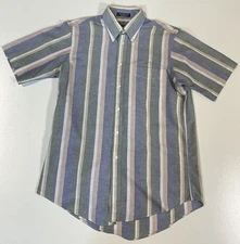 Vintage Hathaway Pastel Striped Short Sleeved Button Up Sz L Skater Grunge 90s