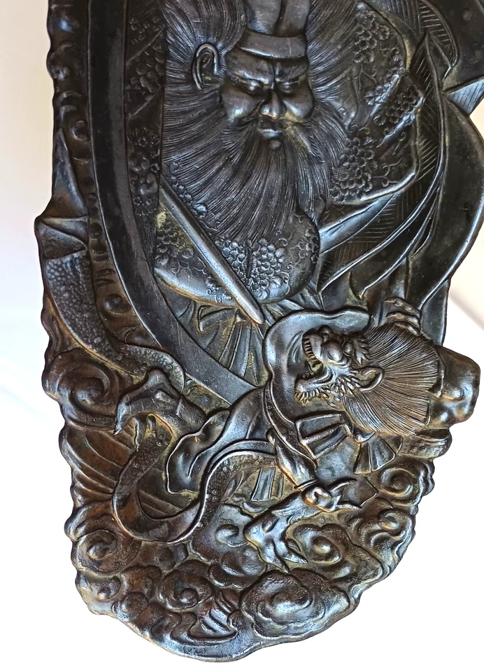 Ancien Porte Stylo, vide poche décor d'un Samouraï, dragon en régule - Photo 2/4