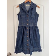 Stetson Chambray Denim Dress Sleeveless Button Front with Pockets Medium